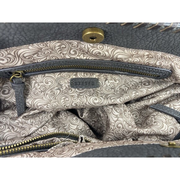 Steve Madden Gray Tote Handbag Boho Western Woven Accent Tassel Shoulder Bag - Picture 10 of 10